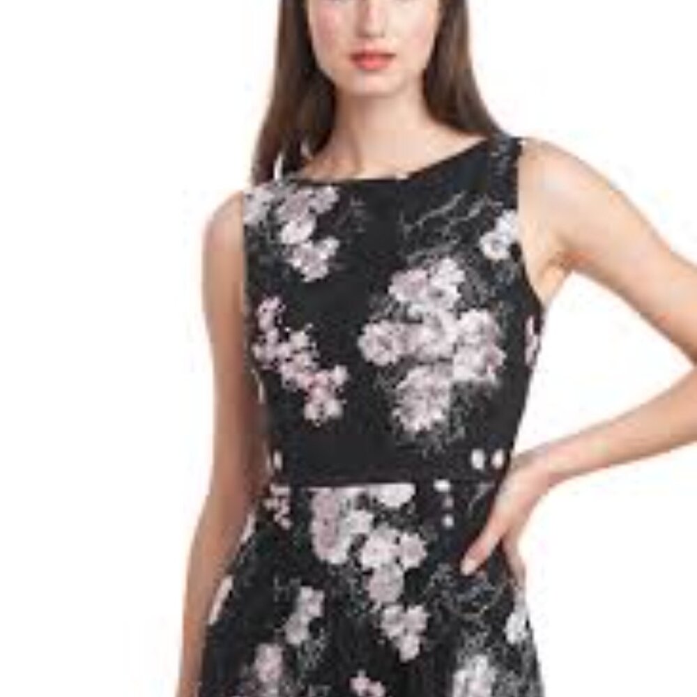 JS Collections Catalina black pink white embroidered ball gown dress size 2